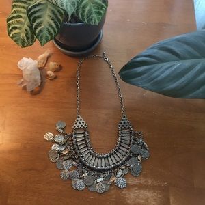 Silver Coin Statement Necklace